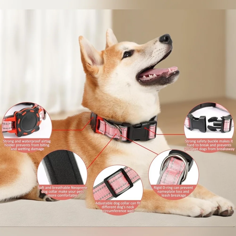 Vigdit NWOT Pink Airtag Waterproof Reflective Dog Collar Size Small